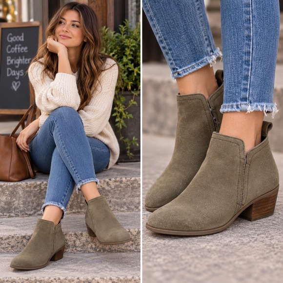 Diba Shoes - Diba Womens‎ Taupe Suede Ankle Boots Side Zip Block Heel Booties Size 8